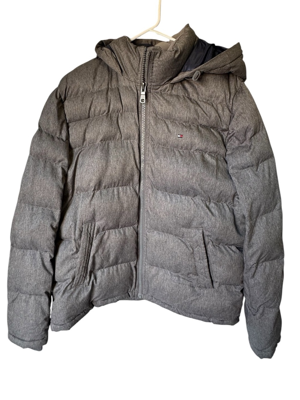 Tommy Hilfiger Men’s L Heather Gray Quilted Puffer Jacket with Hood MINTY